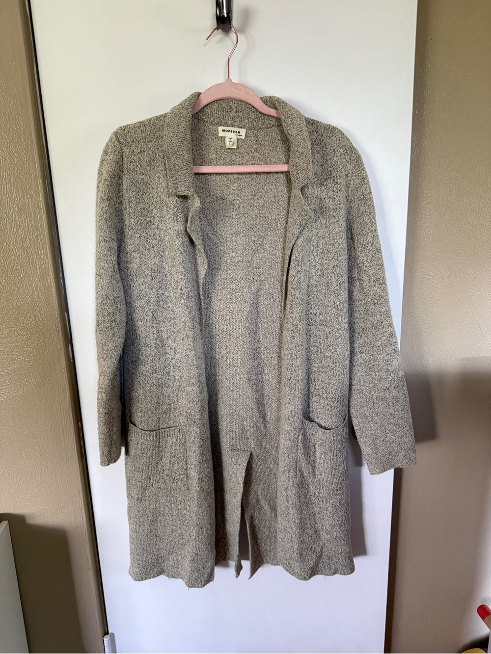 Gray Open-Front Long Sweater Coat